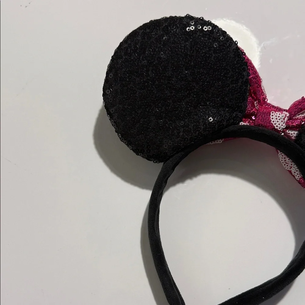 Disney Sequin Minnie Ear Headband with Hot Pink Polka Dot Bow